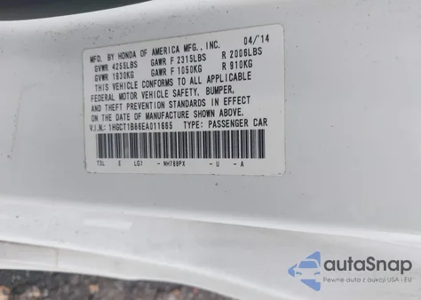 2014 Honda Accord Exl z USA, uszkodzony, nr VIN 1HGCT1B86EA011665